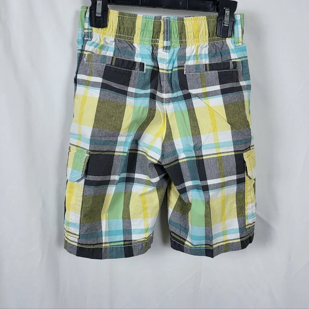 Gymboree Boys 2018‎ Yellow Gray White Plaid Elastic Waist Cargo Shorts Size 7
